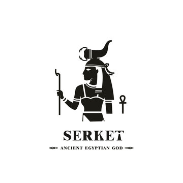 Ancient egyptian god serket silhouette, middle east god Logo