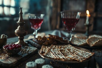 festive table on pesach, Seder - obrazy, fototapety, plakaty