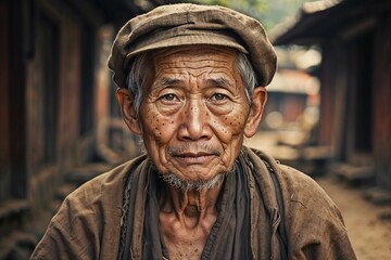 Old asian poor man portrait