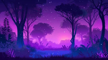 Tuinposter magical night forest flat illustration. © Yahor Shylau 