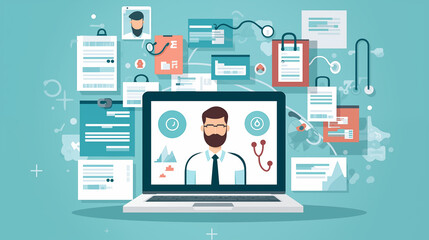 Fototapeta na wymiar Digital health records and electronic medical records (EMRs), healthcare provider accessing and reviewing patient health information on computer, secure and efficient exchange of medical data between 