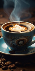 Obraz na płótnie Canvas Creative coffee concept. Cup of coffee on a creative background.
