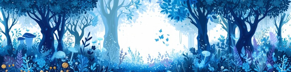 Fototapeta na wymiar magical night forest flat illustration.