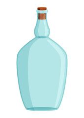 Glass bottle cartoon style vector icon. Vector blank and empty wine bottle