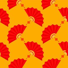 asian folding paper fans seamless pattern vector illustration. Asian hand fan. Traditional fan seamless pattern isolated on color background, paper folding pattern of fans