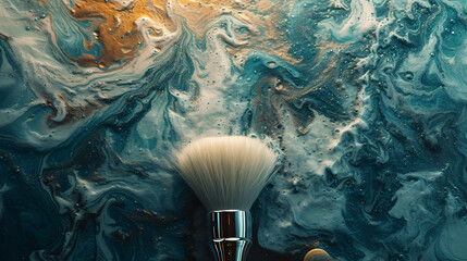 Shaving brush on a beautiful background, adding elegance to grooming routines. Experience luxury with every stroke. Generative AI.

