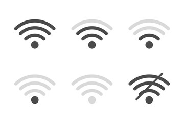 Signal strength wifi icon set collection. Wireless connection network symbol vector