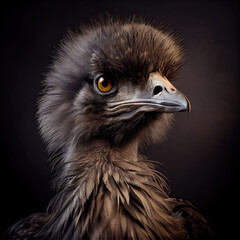 Majestic Emu Portrait with Intense Gaze in Studio Setting