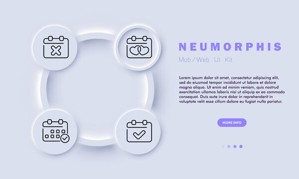 Schedule line icon. Wall , desk , planner , digital , customizable , heart, check mark, cross. Neomorphism style. Vector line icon for business and advertising