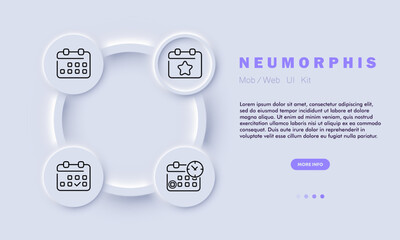 Schedule line icon. Wall , monthly , yearly desk , planner , digital , asterisk, clock, tick. Neomorphism style. Vector line icon for business and advertising