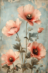 Antique flower painting. Muted watercolor flower print. Background image. Created with Generative AI technology