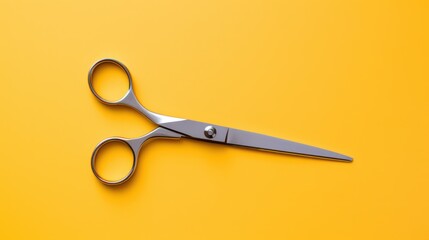 scissors on bright yellow abstract blank paper background - obrazy, fototapety, plakaty