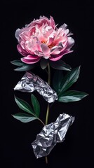 peony with pieces of foil.