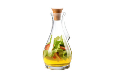 A glass bottle filled to the brim with a fresh and vibrant salad, featuring a colorful assortment of vegetables and leafy greens. on White or PNG Transparent Background.