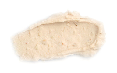 Sample of tasty nut butter isolated on white, top view