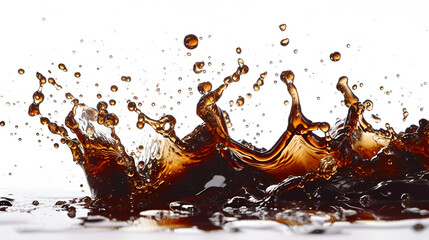 Soy sauce splash cut out on white background, Generative Ai. Enhance your culinary designs with this vibrant soy sauce splash against a clean white backdrop, perfect for food presentations and recipes