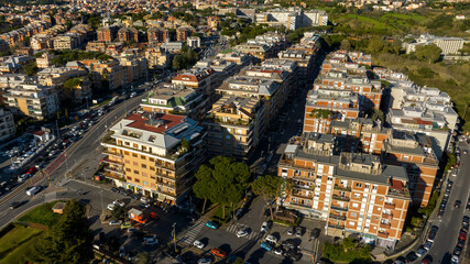 Naklejka premium Aerial view of the Gemelli University Hospital located in Rome, Italy. It is a large general hospital and serves as the teaching hospital of Cattolica. It is located in Torrevecchia district.