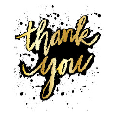 Thank you. Hand drawn lettering. Grunge vector illustration.