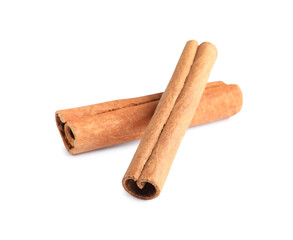 Two aromatic cinnamon sticks isolated on white