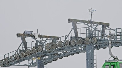 Alpine Ski Resort Gondola Lift Cable Car Drive Pole with Metal Rolls and Thick Steel Wire Cable...