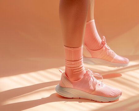 Salmon Athletic Shoes and Socks, Sunlit Stride on Peach Gradient, Active Elegance