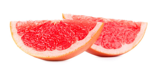 Cut ripe grapefruit isolated on white. Citrus fruit