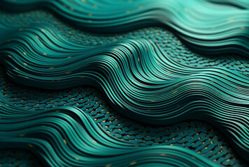 Rich dark green color modern material texture with flowing wavy liquid ripples and gold dot touch illumination - obrazy, fototapety, plakaty