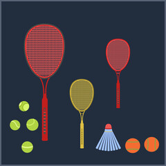 Rackets and balls for tennis and table tennis. Pattern. Vector. - 740659537