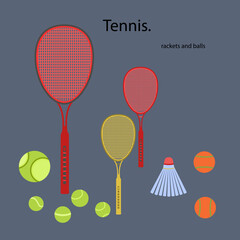 Rackets and balls for tennis and table tennis. Pattern. Vector. - 740659543