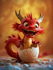 Red Dragon Figurine in Egg