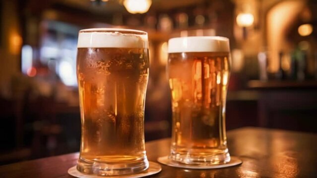 Glass of cold beer with foam, pint of original premium beer drink, alcohol flavour and holiday celebration