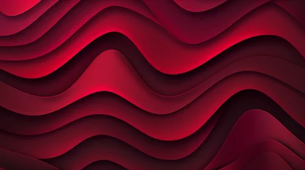 Papier Peint photo Lavable Bordeaux abstract dark red paper craft cut shape wave background, Red wavy texture layer background landscape 