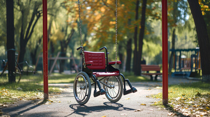 Swing for Children with Disabilities on Wheelchair - Generative AI - obrazy, fototapety, plakaty