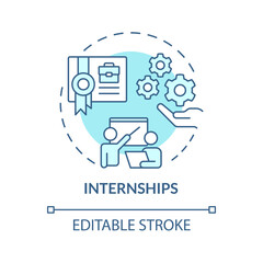 Internships soft blue concept icon. Practical professional experience. Intern for improving skills. Round shape line illustration. Abstract idea. Graphic design. Easy to use in presentation