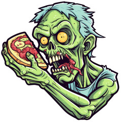 Zombie eat pizza colorful cartoon sticker
