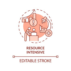 Resource intensive red concept icon. Experiential learning. Experimenting and researching. Round shape line illustration. Abstract idea. Graphic design. Easy to use in presentation
