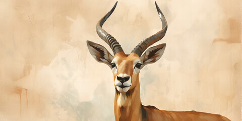 Majestic Antelope Illustrated Banner: Celebrating Wildlife in Artistic Splendor and Graceful Elegance - obrazy, fototapety, plakaty