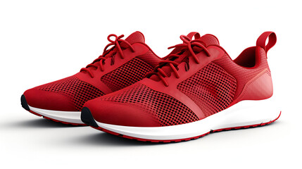 Red running sneakers mockup PNG file of isolated cutout, Generative Ai. Explore dynamic shoe designs in high-resolution mockups.

