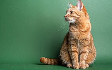 A Cat Sitting on a Green Background