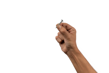 Black male hand holding screw isolated no background