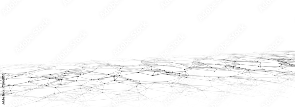 Wall mural vector abstract technology perspective grid. detailed wireframe landscape with lines on black backgr