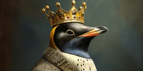 Fotobehang Regal Penguin Monarch: A Majestic Banner of Royal Avian Sovereignty and Grandeur © Алинка Пад