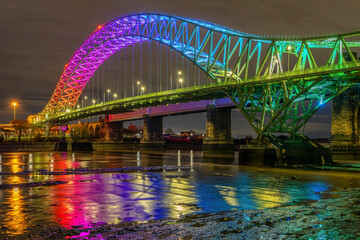 Silver Jubilee Bridge illuminated at night 