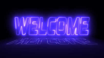Welcome glowing neon text animation. Welcome neon light calligraphy banner. Neon welcome signboard