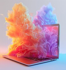 Laptop Surrounded by Colored Smoke