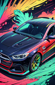 Sedan Car Illustration in Vibrant Color Style