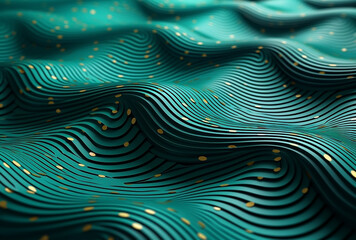 Rich dark green color modern material texture with flowing wavy liquid ripples and gold dot touch illumination 