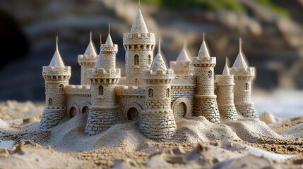 Sand castle cut out, molded by Generative AI, stands as a testament to digital artistry, capturing the essence of imagination in pixels.

 - obrazy, fototapety, plakaty