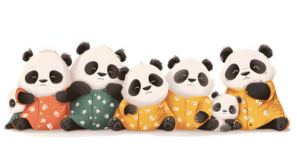 パジャマを着たかわいい動物のパンダのグループ