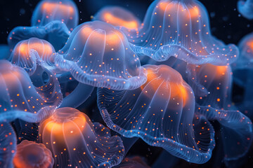 Bioluminescent life forms dancing around the cosmic web a visual symphony of natures connection to the universe